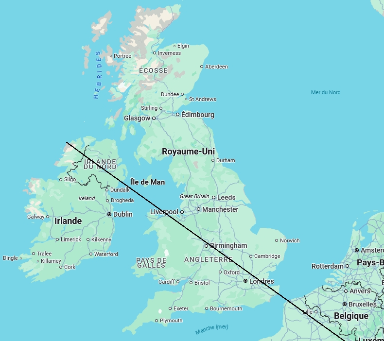 L'alignement SOUPO sur les iles britanniques carte
